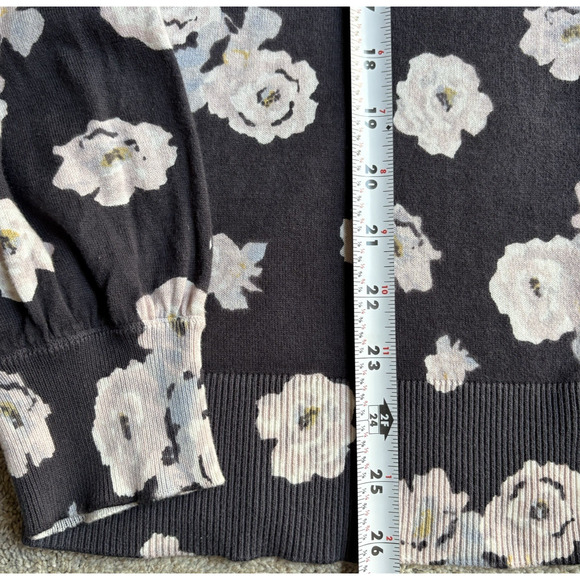 LOFT 100% Cotton Lightweight Floral Button Front Cardigan Sweater Navy Pastel L - Picture 10 of 10
